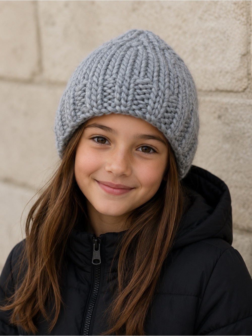 Chunky Hand Knit Kids Beanie - Light Heather Gray Toque